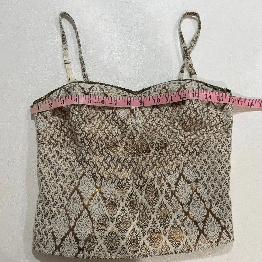 Free People Size 6 Metallic Brocade Corset Cami Crop Top Boho Fairy Grunge - Picture 7 of 9